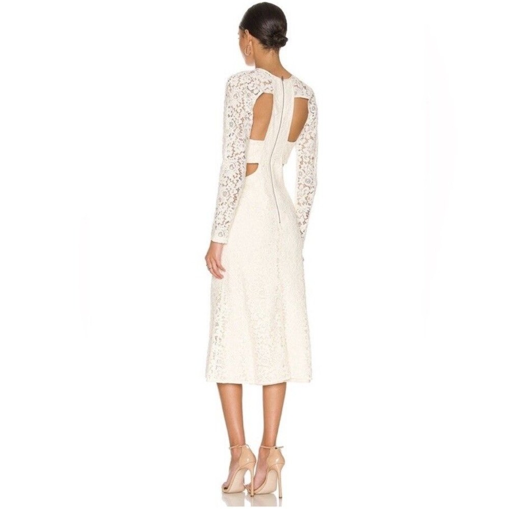 Bardot Cut Out Lace Dress Women 8 Oyster Long Sleeve Midi Cocktail - Picture 3 of 9
